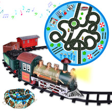 Load image into Gallery viewer, koolbitz Kids Train Toy Set With Blue Carpet Children Railway Playset Classic Sound And Light Toy Indoor Fun Train Track Game Toy With Compartment And Carriage Toddlers Gift
