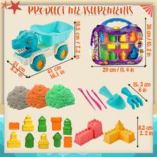 Load image into Gallery viewer, Koolbitz 22PCS Kids Beach Sand Toy Set - Includes Dinosaur Dump Truck, Castle Moulds, Sand Tools, and 3 Bright Colours of Sand - Portable Educational Fun for Boys and Girls Ages 3+

