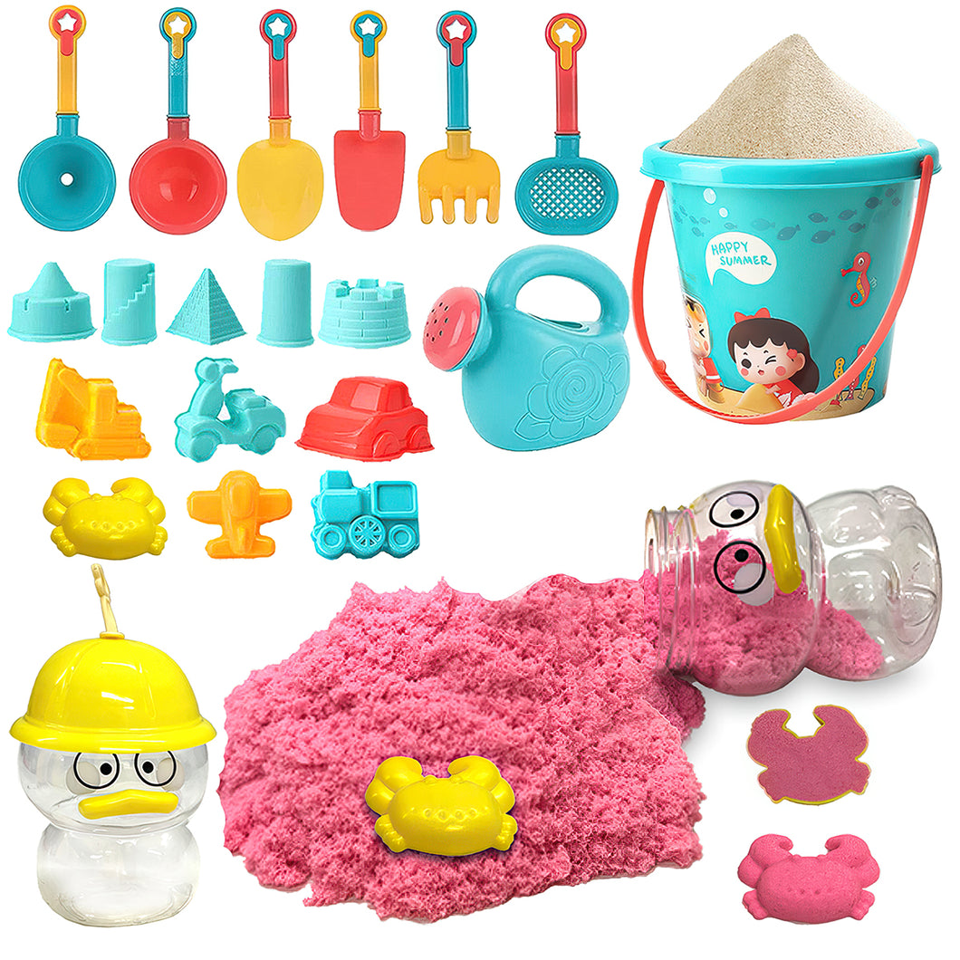 Koolbitz 21 Pcs Kids Beach Sand Set with Duck Sand Molds, Sandcastle Tools, Shovels, Bucket, Water Can & Bucket | Non-Toxic, Mess-Free Play for Indoor & Outdoor Summer Fun | Safe & Durable