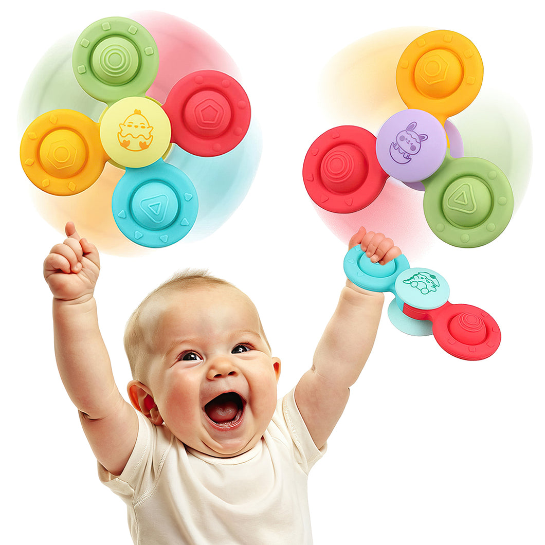 Koolbitz Suction Cup Baby Spinner Toys - Montessori Sensory Educational Learning Toy for Babies Silicone Simple Dimple Infant Bath Activity Fidget Toy Perfect Toddler for Ages 6 to 18 Months