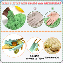 Load image into Gallery viewer, Koolbitz 28 Pcs Beach Toy Wheelbarrow Set with Dinosaur Moulds, Space Sand, Sand Tools, Play Mat &amp; Carry Case Ideal Sandbox and Beach Sandcastle Building Set for Kids Aged 3+ Indoor &amp; Outdoor Play
