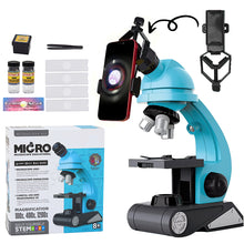 Load image into Gallery viewer, Koolbitz Kids Educational Microscope Kit STEM Science Toy with 100x, 400x, 1200x Magnification, Dual LED Lighting, Smartphone Adapter - Light Microscope for Beginners Young Scientists Ages 8+
