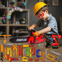 Load image into Gallery viewer, Koolbitz 38 Pcs Kids Construction Tool Playset Toy- Red Chainsaw Toy with Sound Effects, Pretend Drill Toy, Helmet and Accessories Toy- Educational Role Play Toy for Boys and Girls Ages 3+
