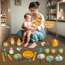 Load image into Gallery viewer, Koolbitz 30 Pcs Tea Set and Interactive 14Inch Baby Doll Playset with 12 Sound Effects, Removable Clothes, and Accessories - Realistic Pretend Play Toy for Kids Perfect Educational Gift for Kid
