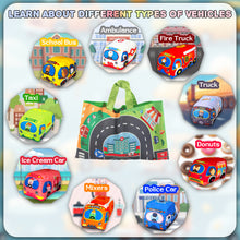 Load image into Gallery viewer, Koolbitz Kids Soft Car Toys with Playmat Storage Bag Infant Baby Toddler Toys Age 12-18 Months 1-2, 1st Birthday Gifts for Boy Girl Baby Kids Pretend Play 6 Baby Cloth Cars Sets

