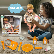 Load image into Gallery viewer, Koolbitz Baby Doll Care Accessories Feeding Playset, 2 Pcs Baby Doll Milk Bottle and Baby Bib, Spoons and Forks and 1 Dinner Plate &amp; Baby lotion, Movable Head Soft Touch Skin Doll Gift for Boy Girl
