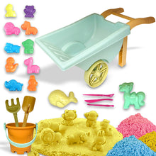 Load image into Gallery viewer, Koolbitz 23 Pcs Kids Beach Wheelbarrow Play Set with Animal Molds, Sand Tools, Carry Case and 1000g of Colorful Sand Creative Sandbox Toy for Toddlers Ages 3+ Ideal for Beach, Garden, and Indoor
