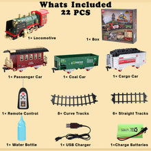 Load image into Gallery viewer, Koolbitz Classic Steam Engine Train Set with Remote Control - Realistic Steam, Sound, Light - Complete Electric Train Kit Locomotive, Rail Tracks, Trees, Traffic Signs for Kids
