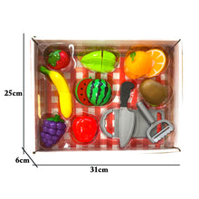 Load image into Gallery viewer, Koolbitz Pretend Play Food Fruit with Velcro Cutting Toys Set with Banana, Orange, Watermelon, Grapes, Apple, Kiwi, Star Fruit, Pretend Knife, Peeler Grater Toddler Kitchen Play Set Birthday Gift
