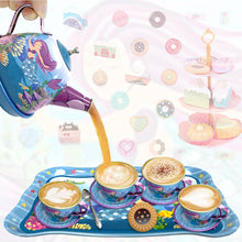 Load image into Gallery viewer, Koolbitz Kids Pretend Play Mermaid Themed Tea Set &amp; Tower Cake Cute 3 Tier Party Cupcake Kids Birthday Party Decorations Supplies &amp; Carrying Case Cake Stand Cupcake Holder Dessert Tower Rounding Serving
