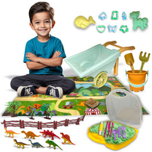 Load image into Gallery viewer, Koolbitz 28 Pcs Beach Toy Wheelbarrow Set with Dinosaur Moulds, Space Sand, Sand Tools, Play Mat &amp; Carry Case Ideal Sandbox and Beach Sandcastle Building Set for Kids Aged 3+ Indoor &amp; Outdoor Play
