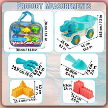 Load image into Gallery viewer, Koolbitz 18 Pcs Kids Dinosaur Theme Magic Beach Sand Play Set Dump Truck, 8 Moulds, 5 Tools, 1kg Sand, and Tray for Indoor Outdoor Play for Kids Ages 3
