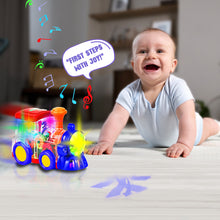 Load image into Gallery viewer, Koolbitz Interactive Musical Train Toy with LED Lights, Sound Effects, Auto-Avoidance System - Rotating Mechanical Gear Train Transparent - Preschoolers Toddlers Train Gift for Boys &amp; Girls
