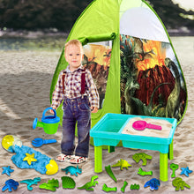 Load image into Gallery viewer, Koolbitz 24 Pcs Dinosaur Sand Playset with Foldable Tent and Sand Table – Includes Random Color Dinosaur Egg, Dinosaur Molds, Tools, and Non-Toxic Sand – Perfect for Children 3 and Up
