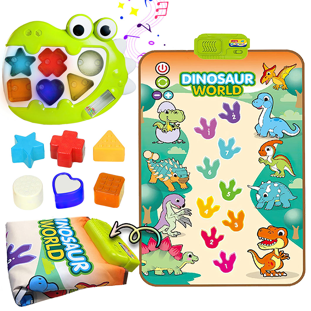 Koolbitz 2 in 1 Dinosaur Musical Piano & Play Mat Set with 18 Pcs Interactive Toy with Lights, Sounds, & Shape Sorting for Toddlers 6 Months+