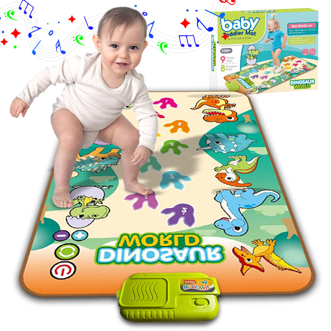 Koolbitz Music and Sound Playmat with Piano and Dinosaur Sounds Carpet, Dinosaur World Musical Mat for Toddlers Colorful Kids Play Area Educational Toy Sensory Development, Gift for Toddlers