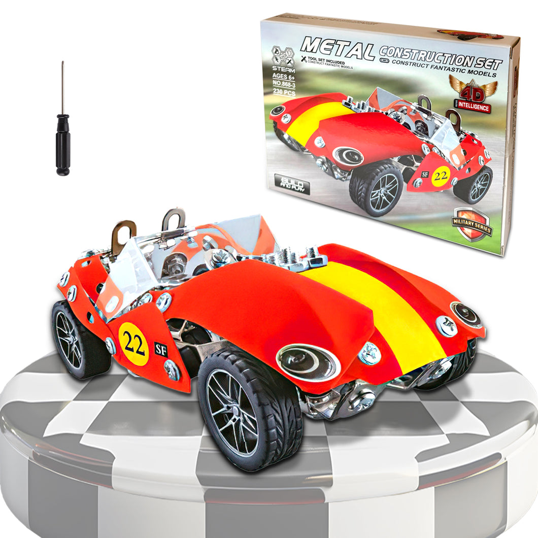 Koolbitz STEM Model Car Building Kit with 230 Parts, Construction & Inbuild Cars with Real Tools, Kids Learning & Developing Engineering Skills Toys Birthday Gift for Boys Girls Ages 8 and 8+