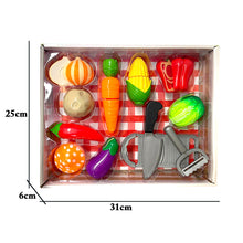 Load image into Gallery viewer, Koolbitz Pretend Play Food Set Fruit and Vegetable Cutting Toys Play Set for Kids with Vegetable Tray, Carrot, Corn, Pepper, Lettuce, Potato, Mushroom, knife &amp; Grater Kids Kitchen Role Play Playset
