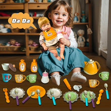Load image into Gallery viewer, Koolbitz 30 Pcs Tea Set and Interactive 14Inch Baby Doll Playset with 12 Sound Effects, Removable Clothes, and Accessories - Realistic Pretend Play Toy for Kids Perfect Educational Gift for Kid
