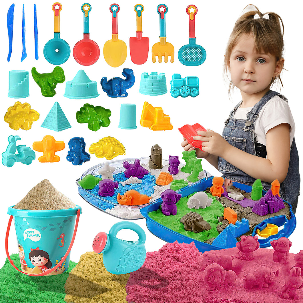 Koolbitz 31PCS Kids Beach Sand Toy Set with Animal Moulds, Castle Building Moulds, Sand Tools, Bucket, and Portable Carry Bag Ð Ideal for Creative Toy Play at The Beach, Sandbox, and Indoors