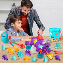 Load image into Gallery viewer, Koolbitz 21 Pcs Kids Beach Sand Play Set with Dinosaur Egg &amp; Sandcastle &amp; Vehicle Moulds – Non-Toxic Space Sand, Water Sprinkler Can, and Portable Carry Case for Indoor &amp; Outdoor Fun Activity
