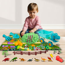 Load image into Gallery viewer, Koolbitz 34PCs Dinosaur Beach Sand Play Set with Space Sand and Carpet Mat - Complete Creative Play Kit with Moulds, Tools, Shovels and Accessories - Indoor and Outdoor Toys for Kids Ages 3+

