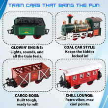 Load image into Gallery viewer, koolbitz Kids Train Toy Set With Blue Carpet Children Railway Playset Classic Sound And Light Toy Indoor Fun Train Track Game Toy With Compartment And Carriage Toddlers Gift
