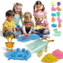 Load image into Gallery viewer, Koolbitz 23 Pcs Kids Beach Wheelbarrow Play Set with Animal Molds, Sand Tools, Carry Case and 1000g of Colorful Sand Creative Sandbox Toy for Toddlers Ages 3+ Ideal for Beach, Garden, and Indoor

