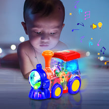 Load image into Gallery viewer, Koolbitz Interactive Musical Train Toy with LED Lights, Sound Effects, Auto-Avoidance System - Rotating Mechanical Gear Train Transparent - Preschoolers Toddlers Train Gift for Boys &amp; Girls
