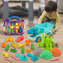 Load image into Gallery viewer, Koolbitz 22PCS Kids Beach Sand Toy Set - Includes Dinosaur Dump Truck, Castle Moulds, Sand Tools, and 3 Bright Colours of Sand - Portable Educational Fun for Boys and Girls Ages 3+
