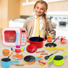 Load image into Gallery viewer, koolbitz Kids Microwave Kitchen Sets Pretend Role Play Set for Boys Girls Cooking Accessories Kit Toys Food and Pans with Working Realistic Pink Microwave Light Sound Auto Spin Toy
