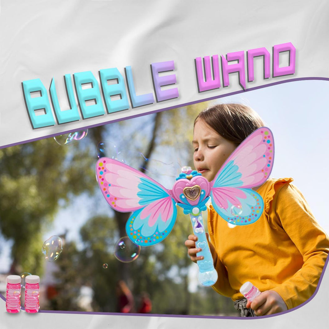 Magic Bubble Wand Blower, Musical Light Up Butterfly Fairy Stick Bubbles Marker Toy for Kids, Party Wedding Outdoor Activity Bubble Machine with 2 Bottle Bubbles Refill