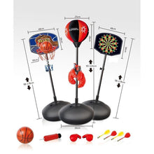 Load image into Gallery viewer, 3 in 1 Magnetic Stand Dart Board, Punch Ball Boxing Set, adjustable Basketball stand Hoop
