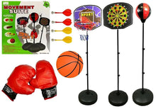 Load image into Gallery viewer, 3 in 1 Magnetic Stand Dart Board, Punch Ball Boxing Set, adjustable Basketball stand Hoop
