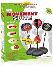 Load image into Gallery viewer, 3 in 1 Magnetic Stand Dart Board, Punch Ball Boxing Set, adjustable Basketball stand Hoop
