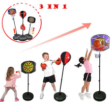 Load image into Gallery viewer, 3 in 1 Magnetic Stand Dart Board, Punch Ball Boxing Set, adjustable Basketball stand Hoop
