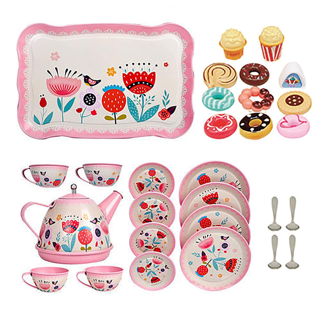 30Pcs Children's Pink Tin Tea Set Pretend Role Play